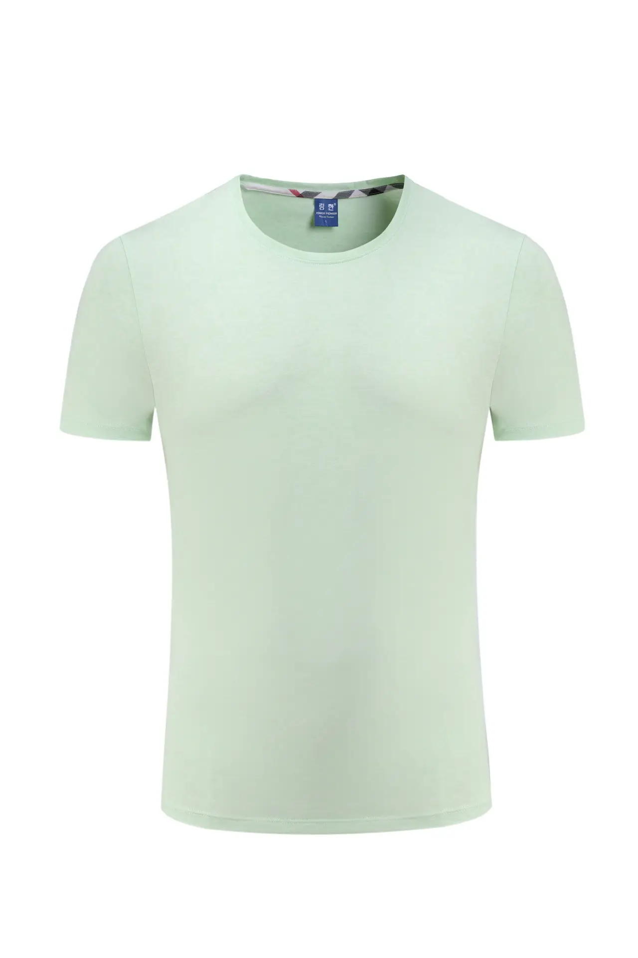 Men Cotton Plain T-Shirt Light Blue Short Sleeve - Image 5