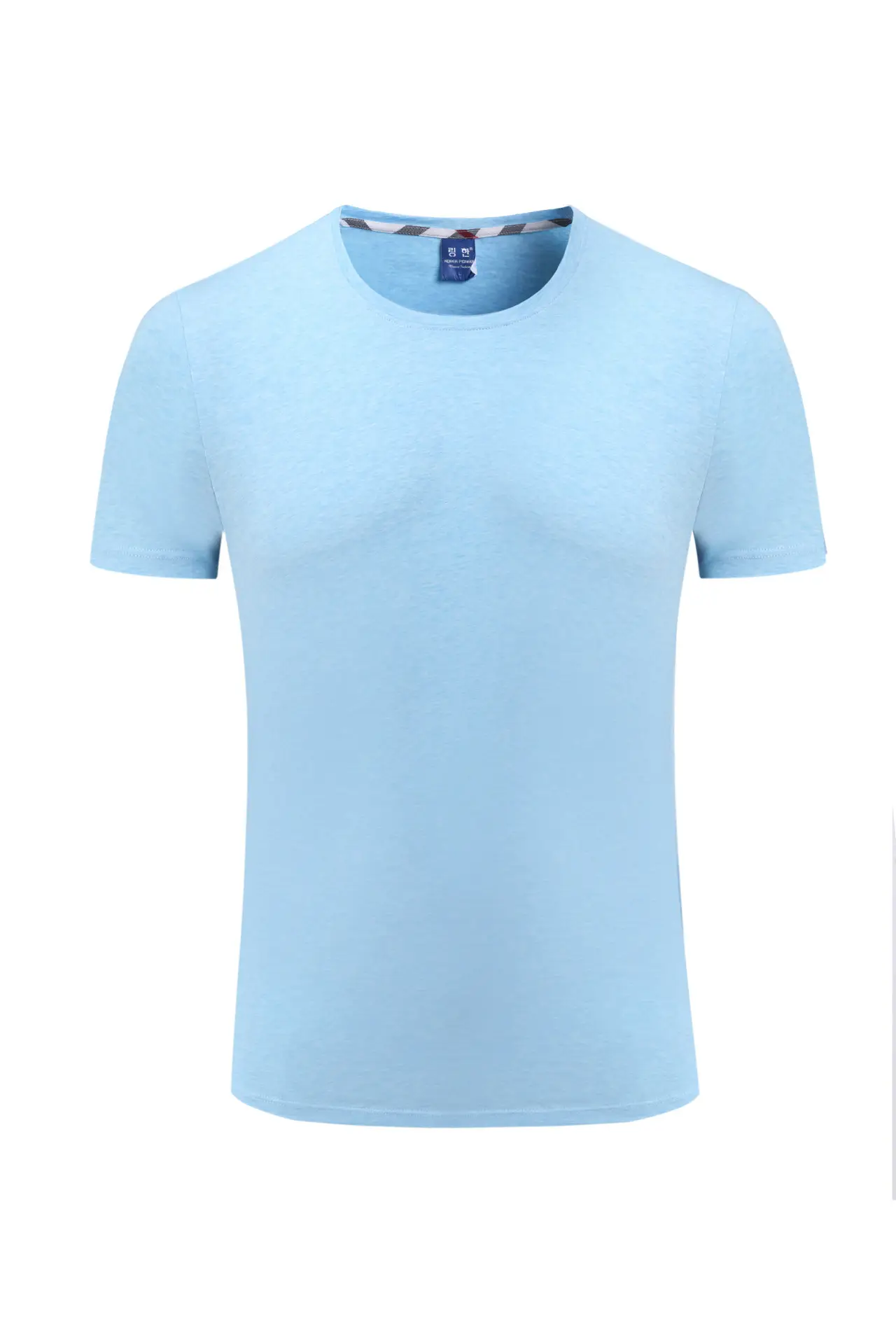 Men Cotton Plain T-Shirt Light Blue Short Sleeve - Image 7