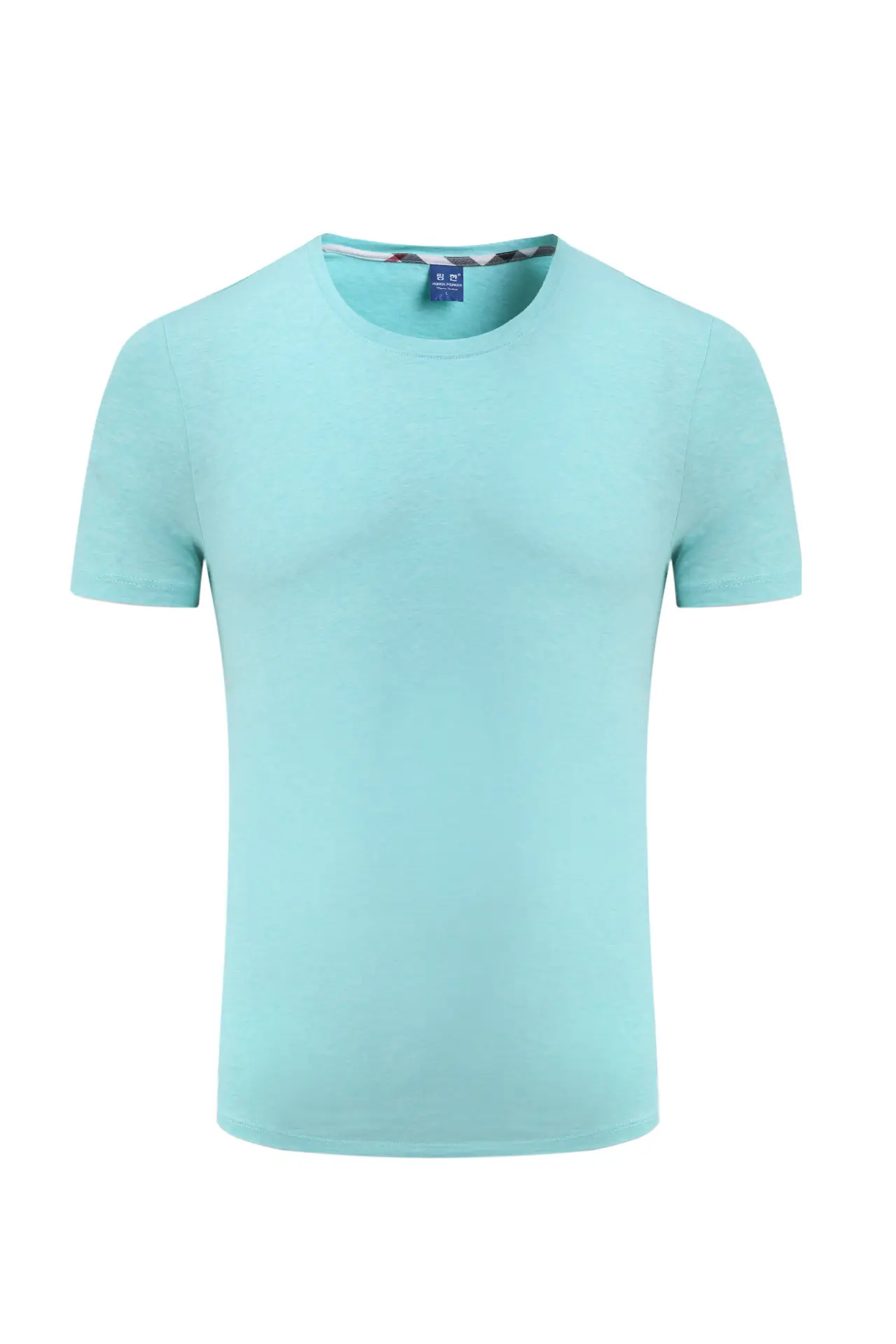 Men Cotton Plain T-Shirt Light Blue Short Sleeve - Image 8