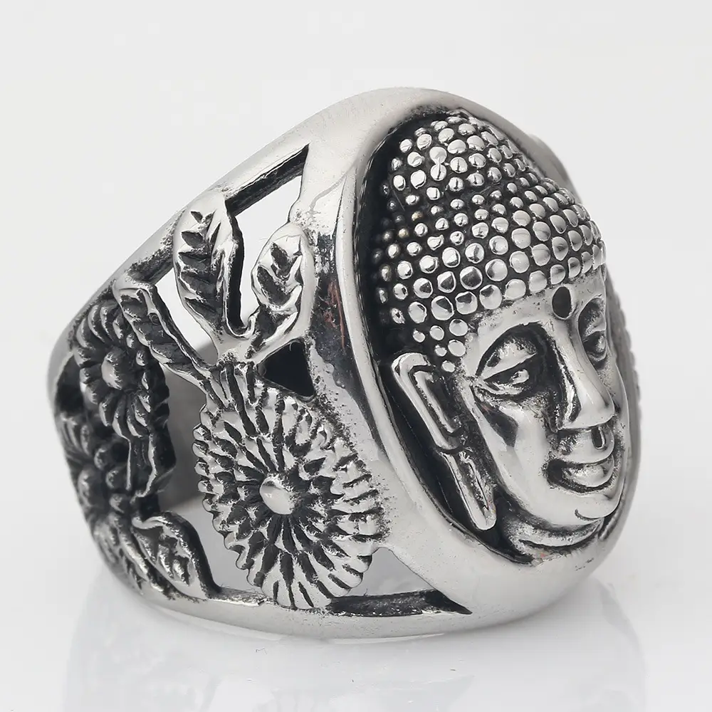 Vintage 23mm Shakyamuni Buddha Face Ring Titanium Steel - Image 3