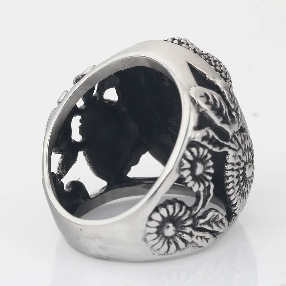 Vintage 23mm Shakyamuni Buddha Face Ring Titanium Steel - Image 5