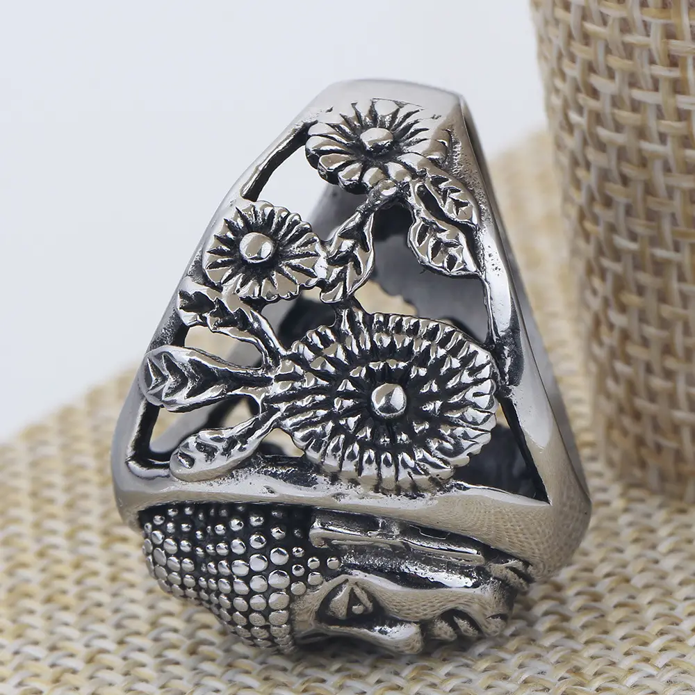 Vintage 23mm Shakyamuni Buddha Face Ring Titanium Steel — feature 10