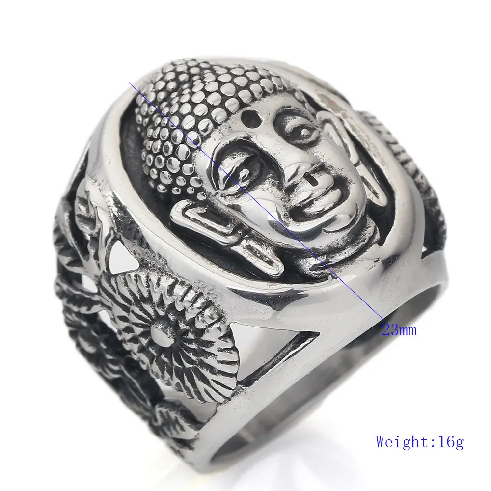 Vintage 23mm Shakyamuni Buddha Face Ring Titanium Steel — feature 2