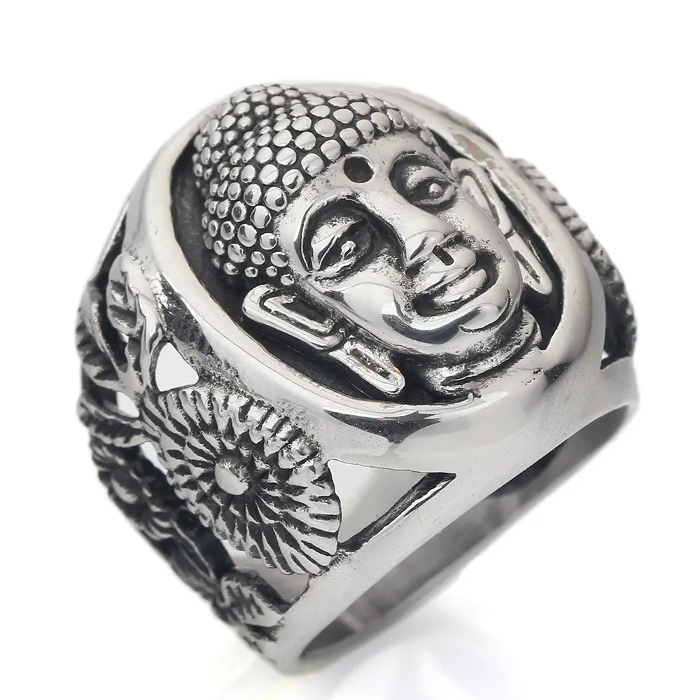 Vintage 23mm Shakyamuni Buddha Face Ring Titanium Steel — feature 4