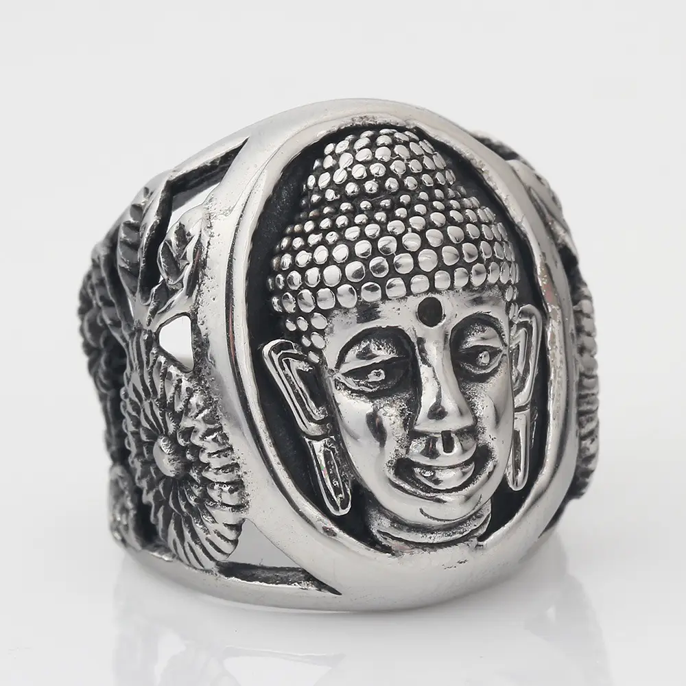 Vintage 23mm Shakyamuni Buddha Face Ring Titanium Steel — feature 7
