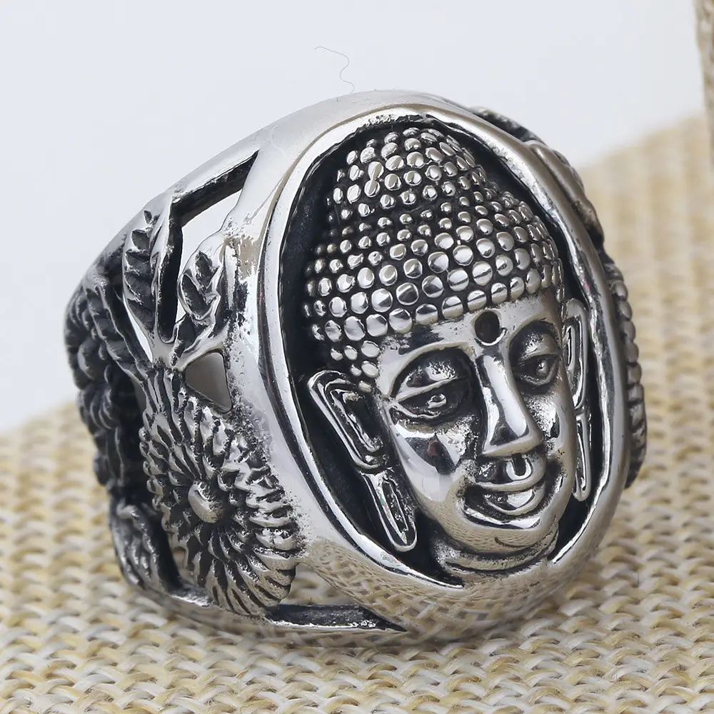 Vintage 23mm Shakyamuni Buddha Face Ring Titanium Steel — feature 9