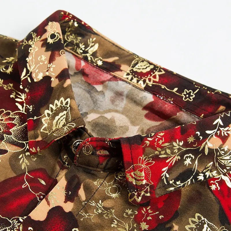 Men's Printed Short Sleeve Shirt Brown Red Floral Business Casual