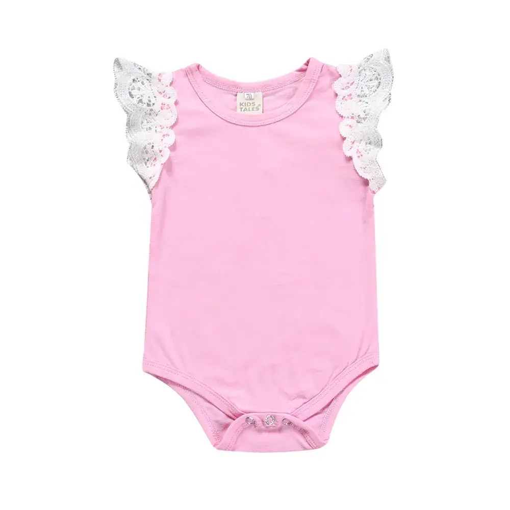 Girls Cotton Flying Sleeve Baby Romper Lavender 0-3Y - Image 5
