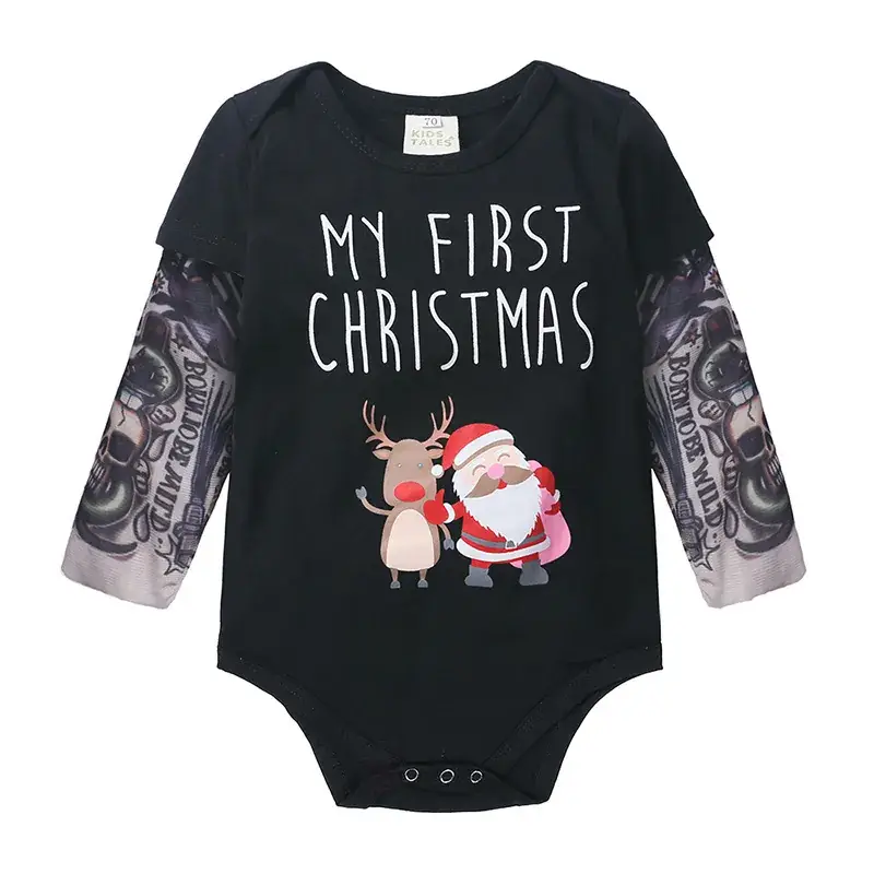 Baby Christmas Arm Tattoo Two-Piece Cotton Romper - Image 4