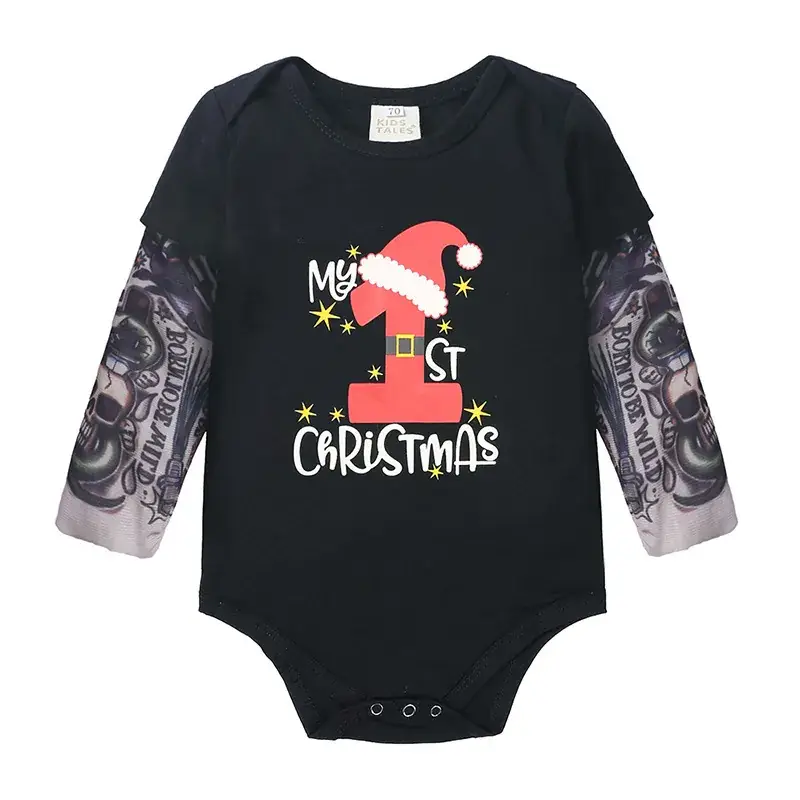 Baby Christmas Arm Tattoo Two-Piece Cotton Romper - Image 5