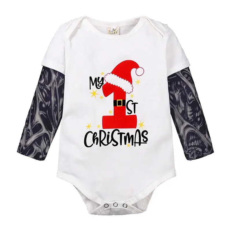 Baby Christmas Arm Tattoo Two-Piece Cotton Romper - Image 6