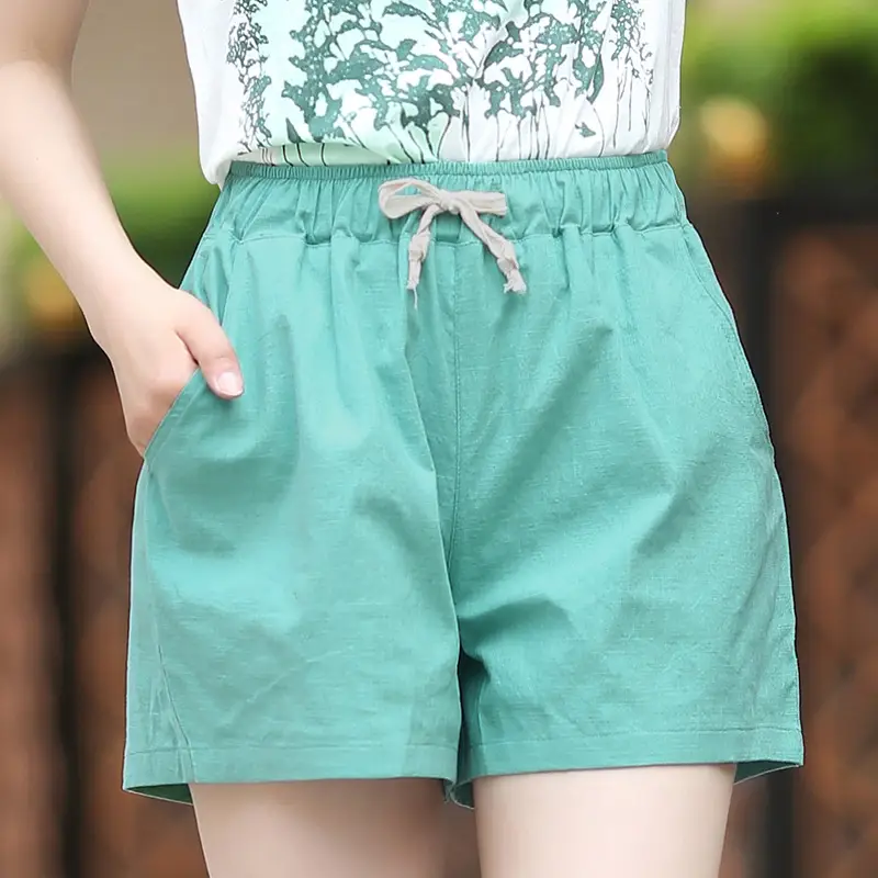 Women Orange Cotton Linen Loose Shorts Large - Image 10