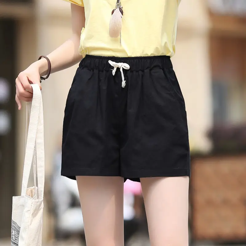 Women Orange Cotton Linen Loose Shorts Large - Image 12