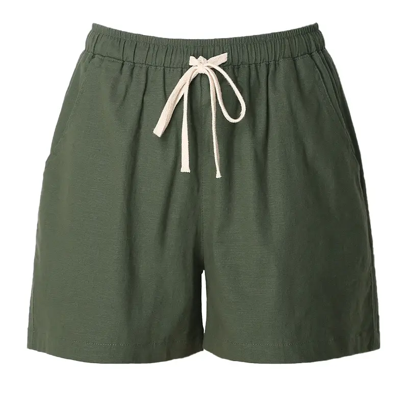 Women Orange Cotton Linen Loose Shorts Large - Image 14