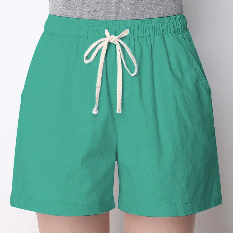 Women Orange Cotton Linen Loose Shorts Large - Image 4