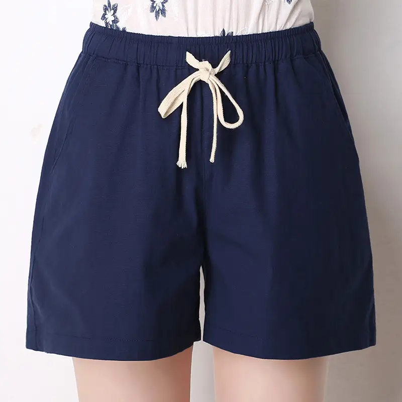 Women Orange Cotton Linen Loose Shorts Large - Image 6
