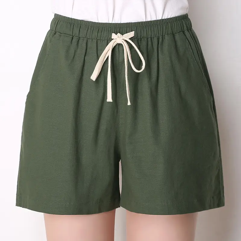 Women Orange Cotton Linen Loose Shorts Large - Image 7