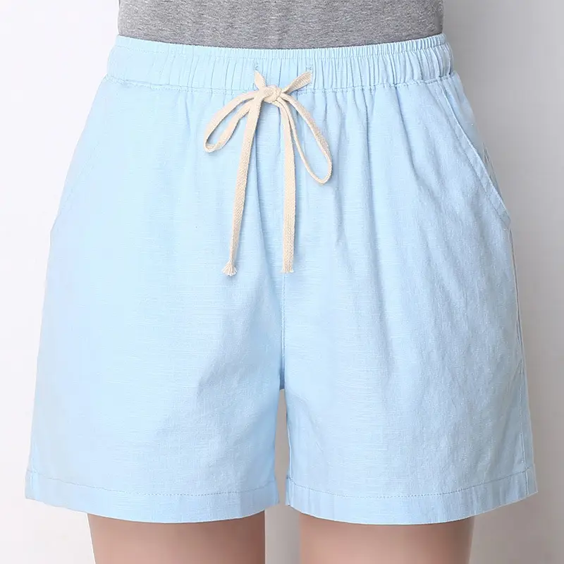 Women Orange Cotton Linen Loose Shorts Large - Image 8