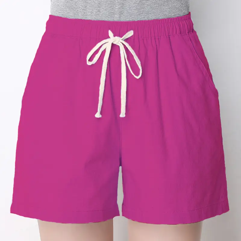 Women Orange Cotton Linen Loose Shorts Large - Image 9
