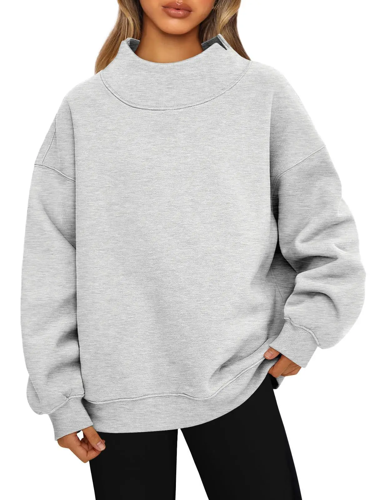 Women Grey Fleece Lined Long Sleeve Sweatshirt - Image 8