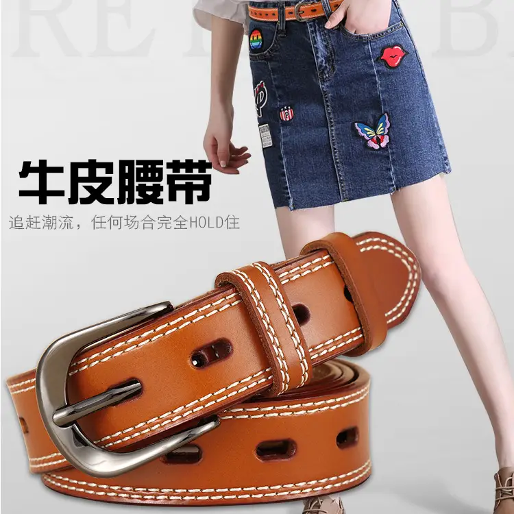 Women Genuine Leather Belt Brown Pin Buckle - Image 8