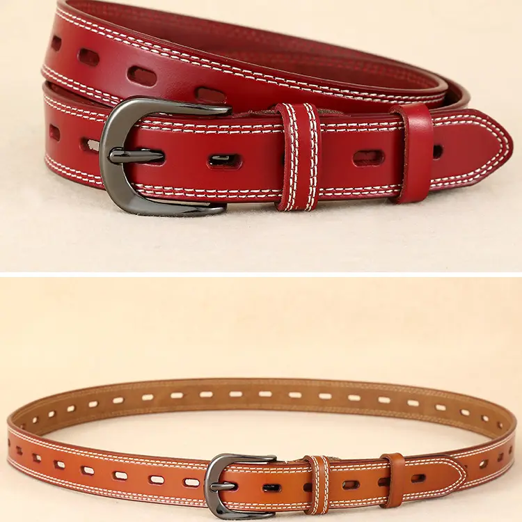Women Genuine Leather Belt Brown Pin Buckle - Image 9