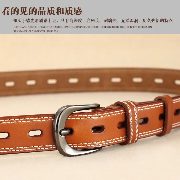 Women Genuine Leather Belt Brown Pin Buckle - Image 10