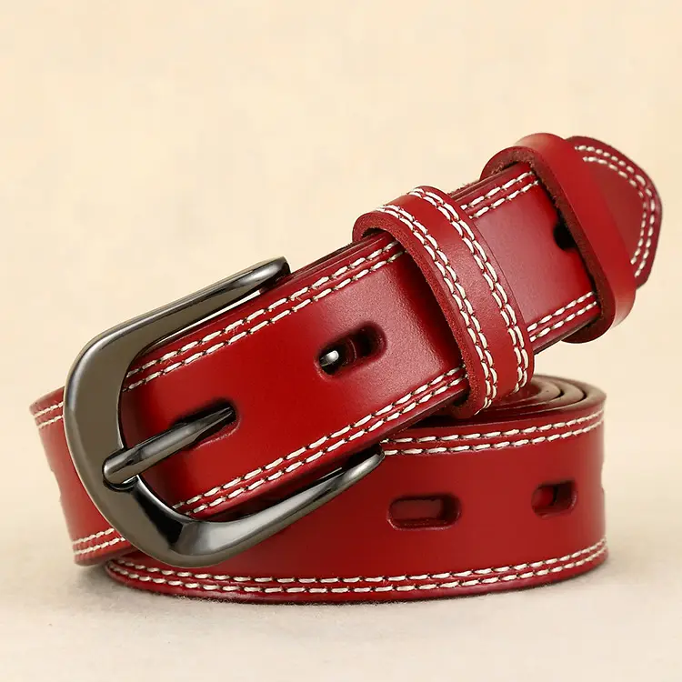 Women Genuine Leather Belt Brown Pin Buckle