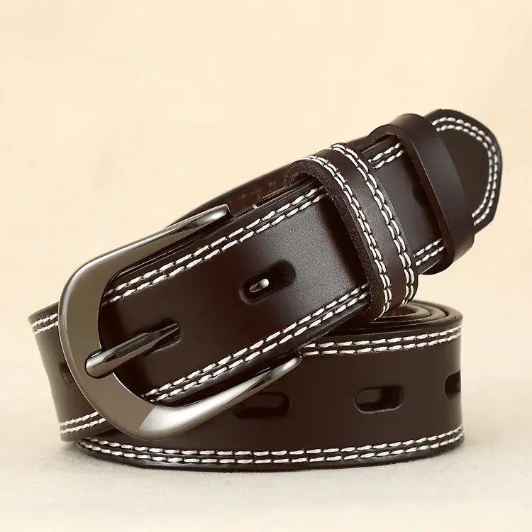 Women Genuine Leather Belt Brown Pin Buckle - Image 4