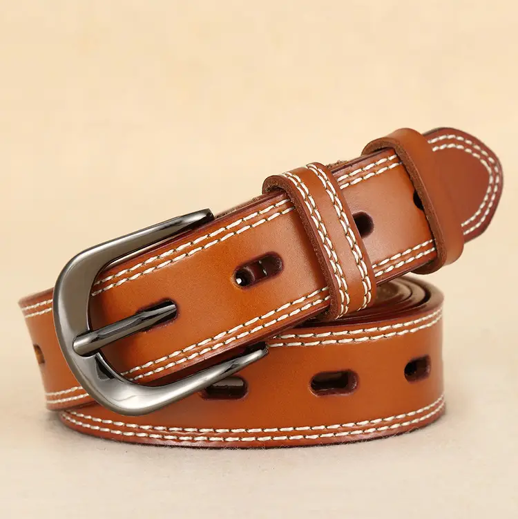 Women Genuine Leather Belt Brown Pin Buckle - Image 5