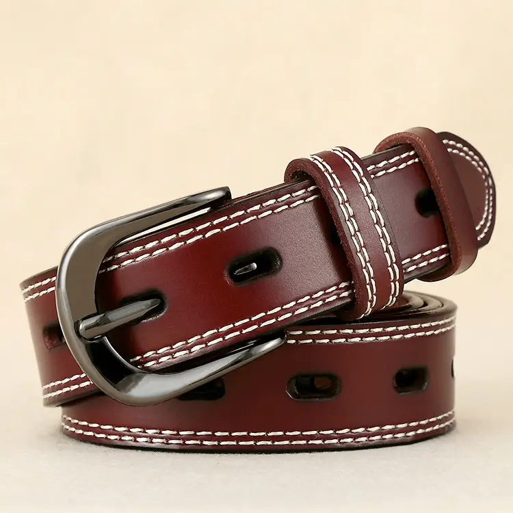 Women Genuine Leather Belt Brown Pin Buckle - Image 6