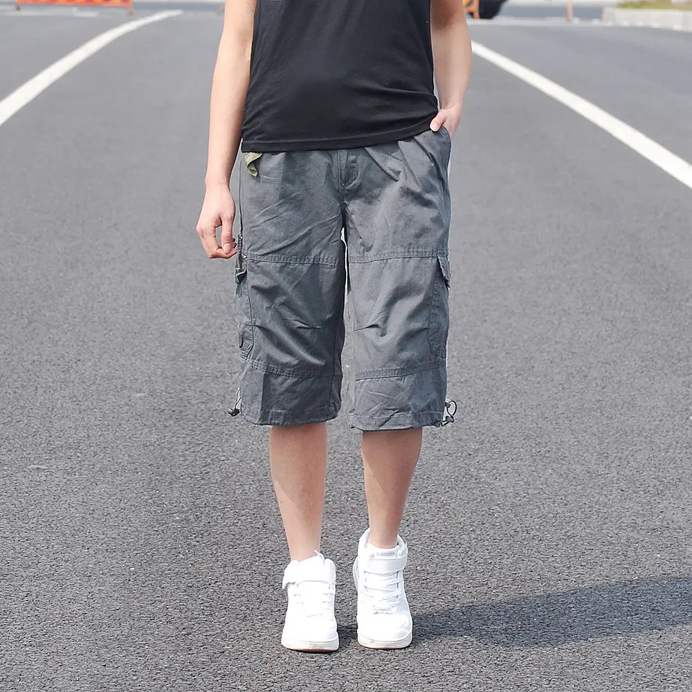 Men's Grey Multi-Pocket Capri Pants Large