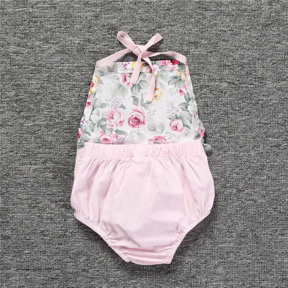 2025 Summer Floral Baby Romper Pink Bow