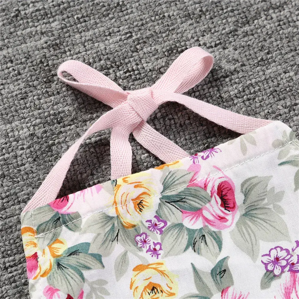 2025 Summer Floral Baby Romper Pink Bow
