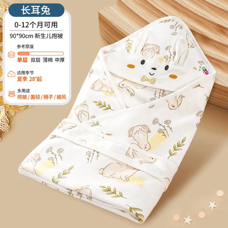 Baby Swaddle Blanket White Cartoon Newborn Summer - Image 5