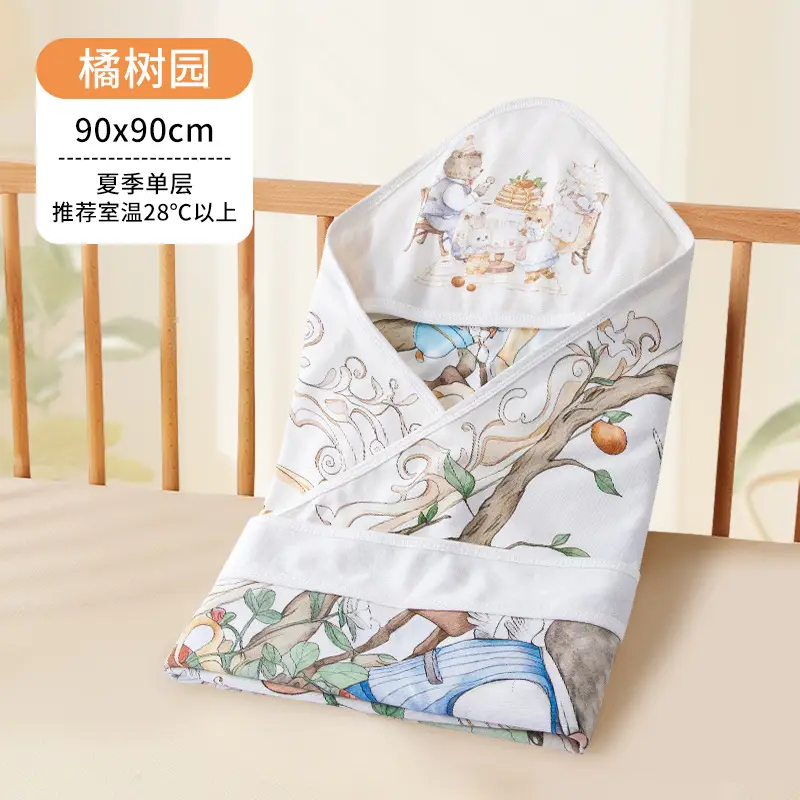 Baby Swaddle Blanket White Cartoon Newborn Summer - Image 7