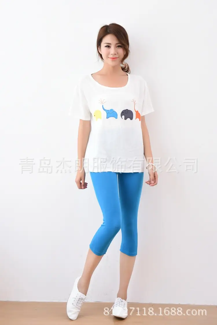 Women Blue Graphic Leggings Capri Pants Large - Image 5