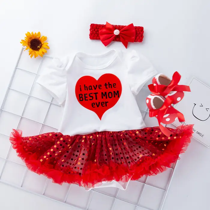 Red Sequined Baby Dress Set for Girls - Image 4