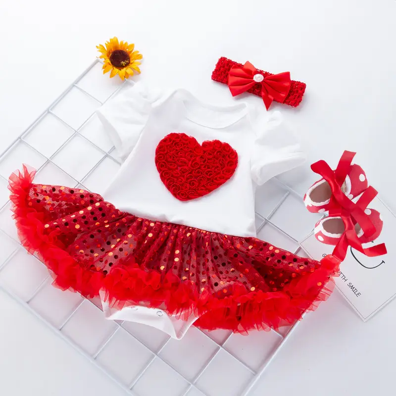 Red Sequined Baby Dress Set for Girls - Image 5