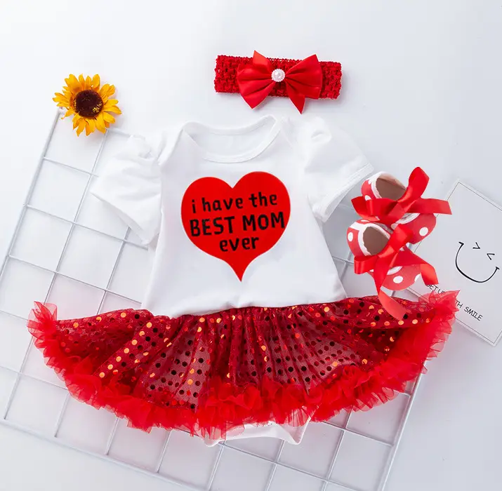 Red Sequined Baby Dress Set for Girls - Image 2