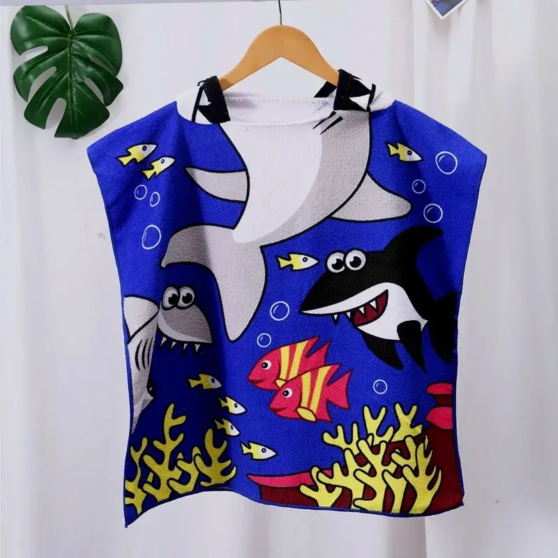 Kids Dino Bathrobe Blue Pink Green Cartoon Bath Towel