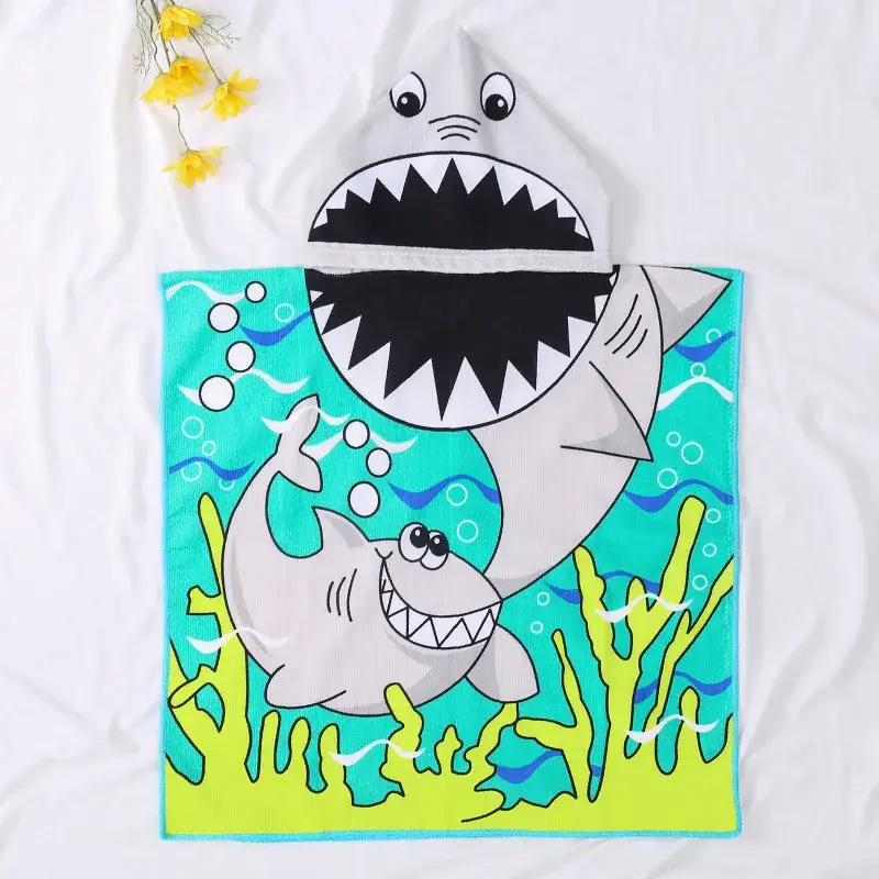 Kids Dino Bathrobe Blue Pink Green Cartoon Bath Towel
