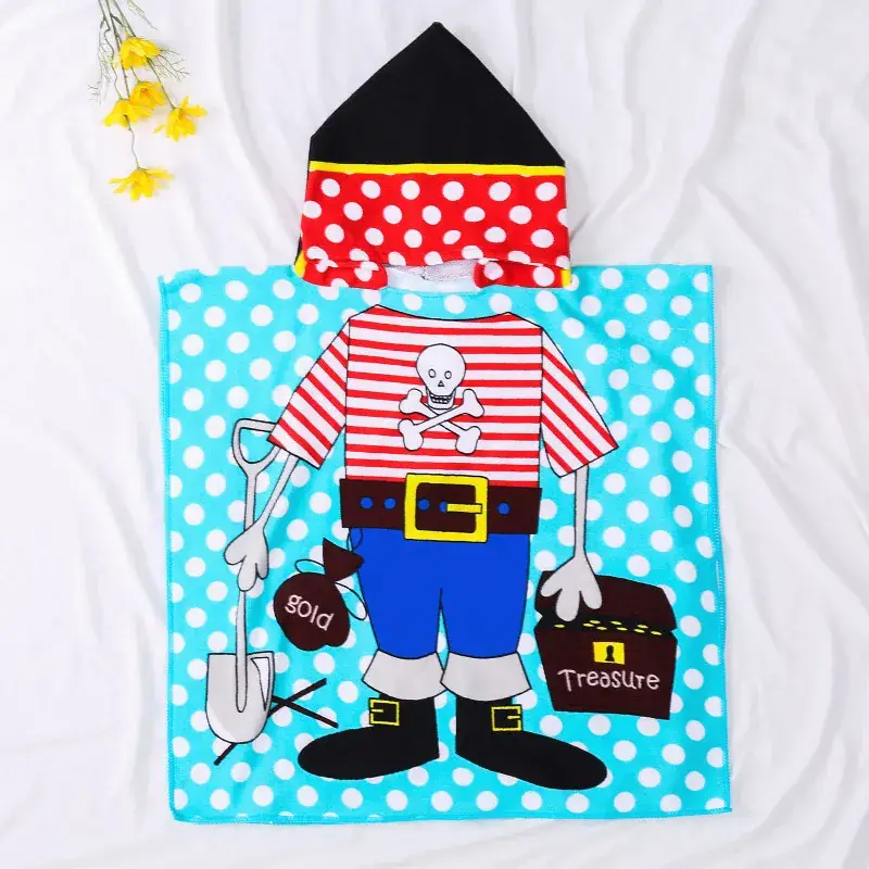 Kids Dino Bathrobe Blue Pink Green Cartoon Bath Towel