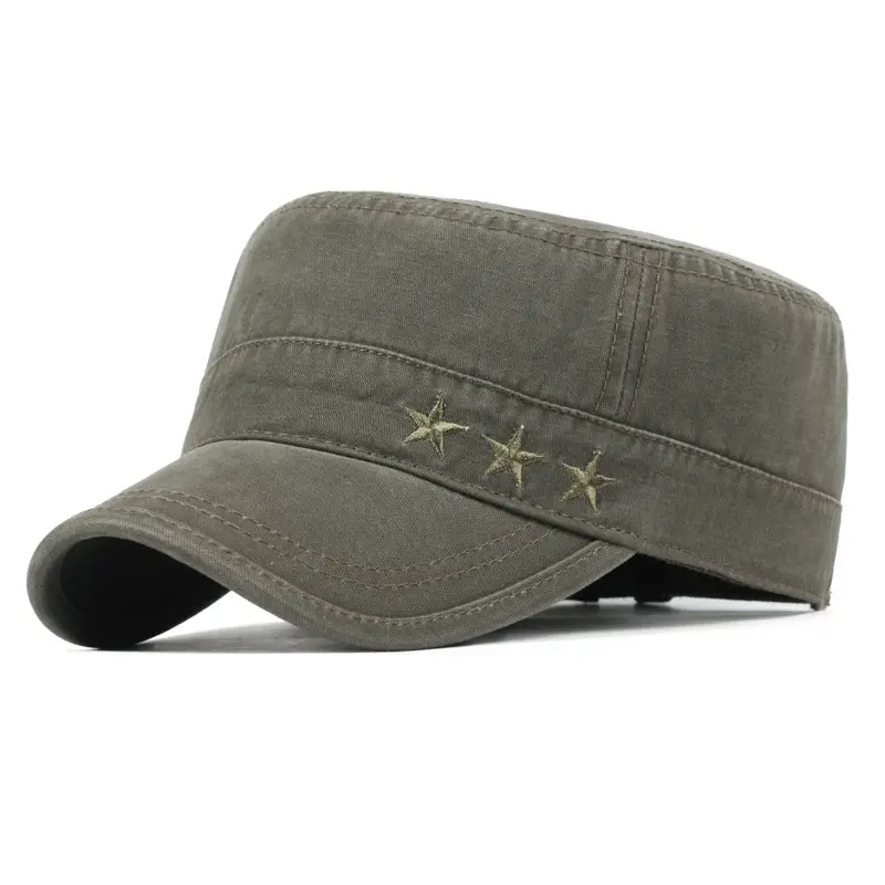 Men's Brown Star Embroidered Baseball Cap Spring Autumn Military Style - Image 2