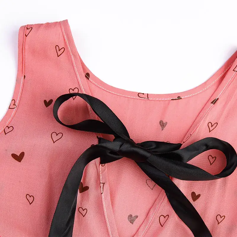 2025 Summer Girls Sleeveless Pink Heart Print Skirt