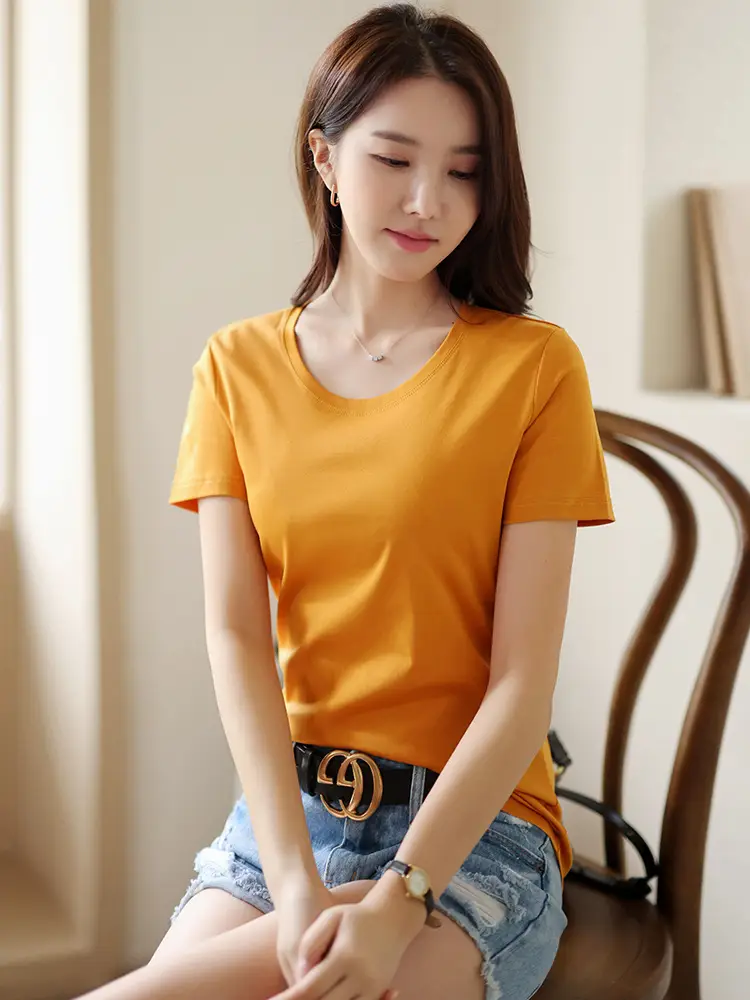 Women Mercerized Cotton V-Neck T-Shirt Green - Image 27