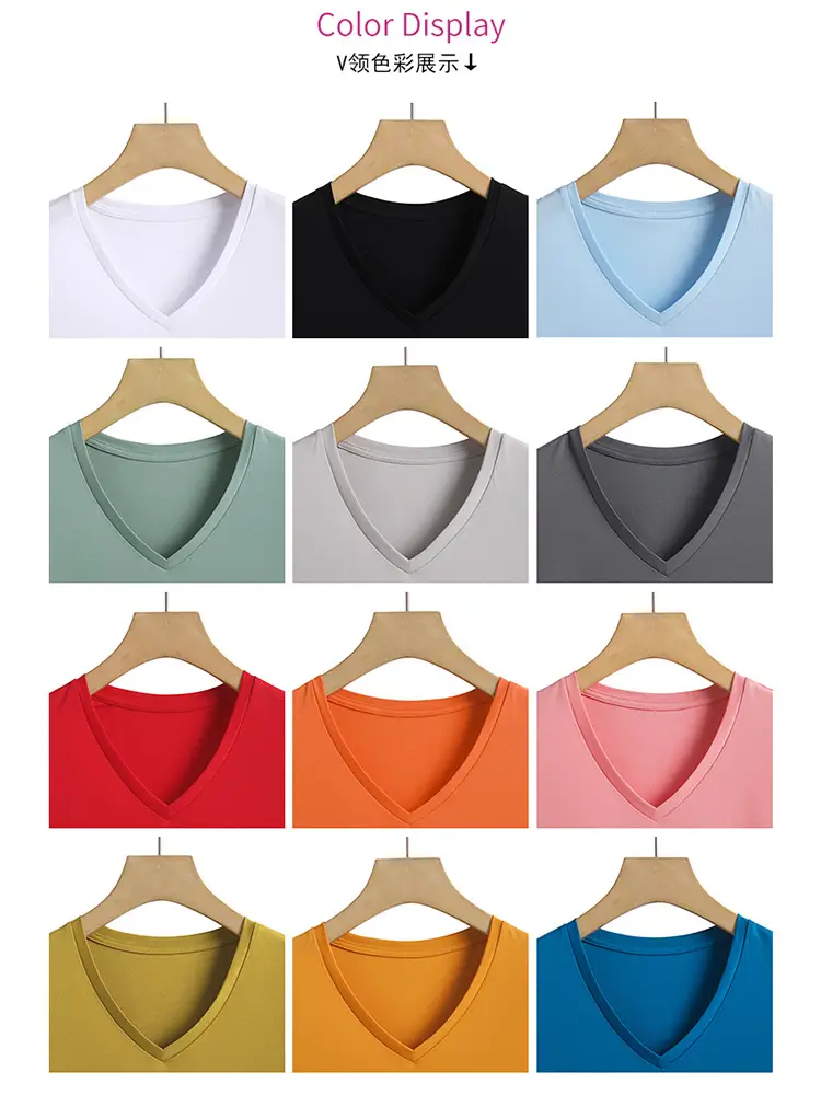 Women Mercerized Cotton V-Neck T-Shirt Green - Image 28