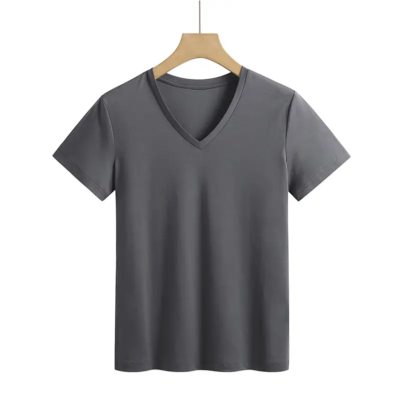 Women Mercerized Cotton V-Neck T-Shirt Green - Image 10