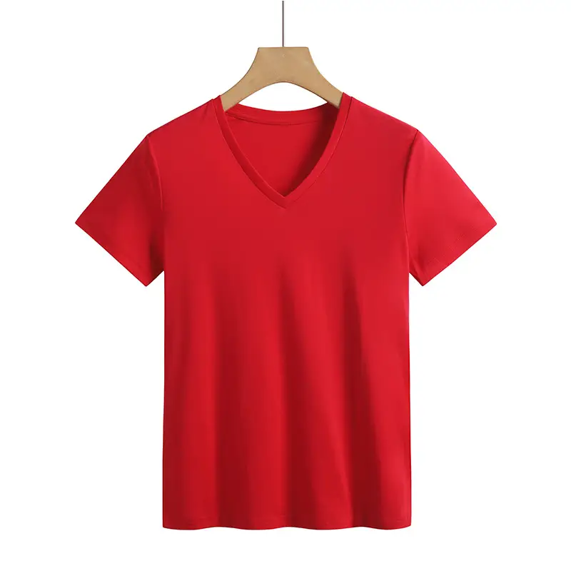 Women Mercerized Cotton V-Neck T-Shirt Green - Image 11