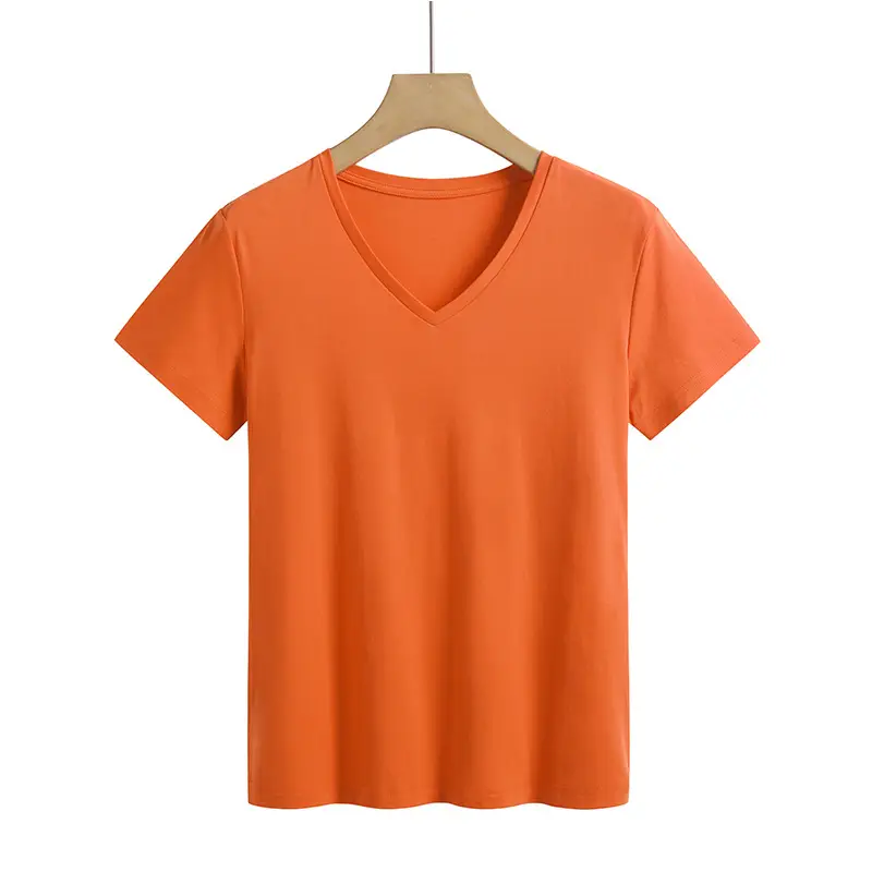Women Mercerized Cotton V-Neck T-Shirt Green - Image 12